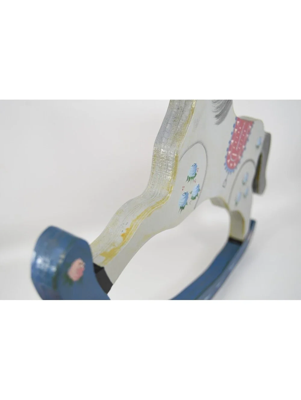 Vintage 1980s Wooden Rocking Horse Hand Painted Wall Hanging Cottagecore Nursery